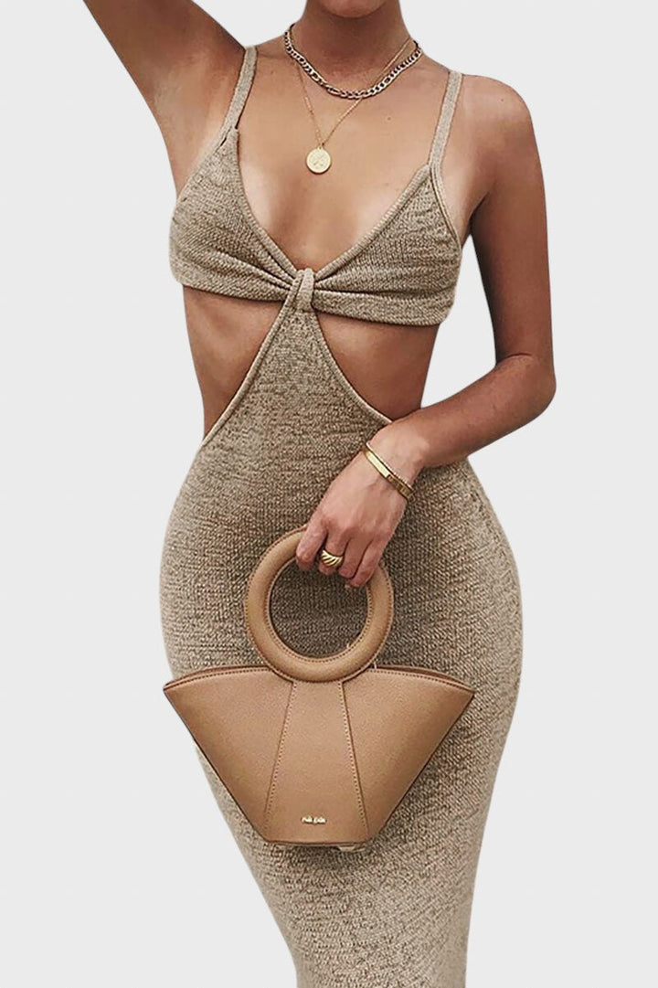 Iliyana™ - Плетена рокля миди с разкрой