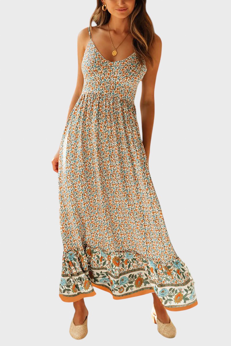 Kiriaki™ - Макси рокля на цветя с тънки презрамки